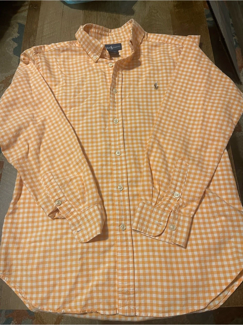 Ralph Lauren Orange and White Gingham Button-Down Shirt